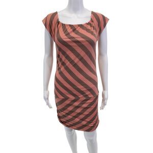Charlotte Ronson Womens Short Sleeve Scoop Neck Stripe Mini Dress Peach Brown XS